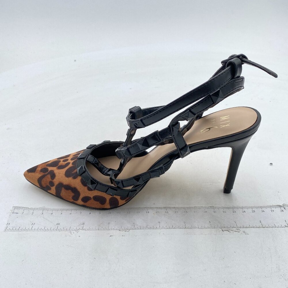 Leopard Women T Strap Sandals High Heels Pumps Closed Toe Stilettos Buckle Shoes